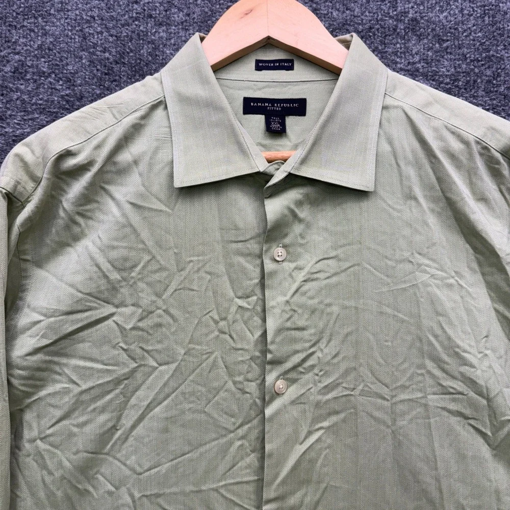 Banana Republic Fitted Button Shirt Mens XXL Tall Green Long Sleeve Dress